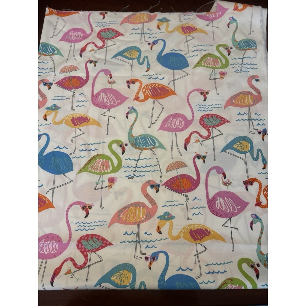 1.4 Yards Of Flamingo Solarium Fabric